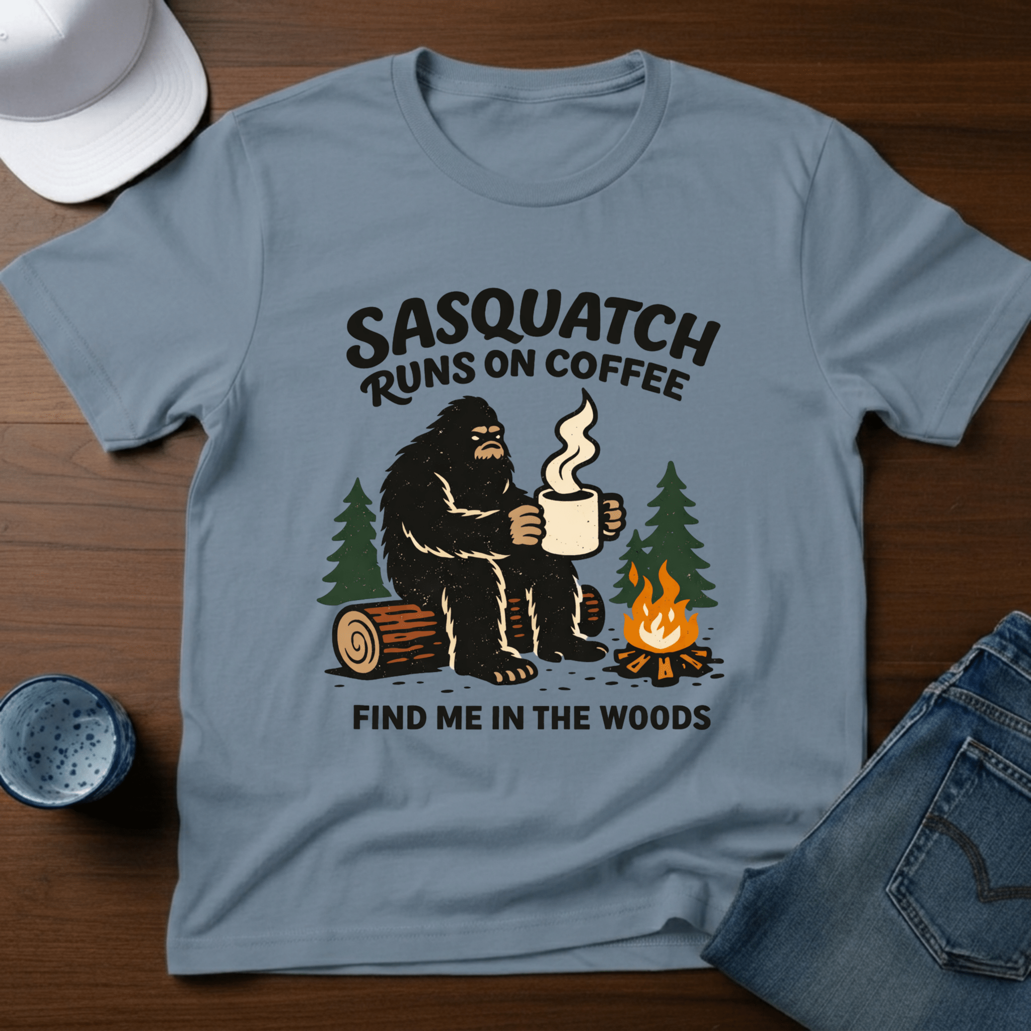 Sasquatch Runs On Coffee T-Shirt - Deadpan Outdoors Co.