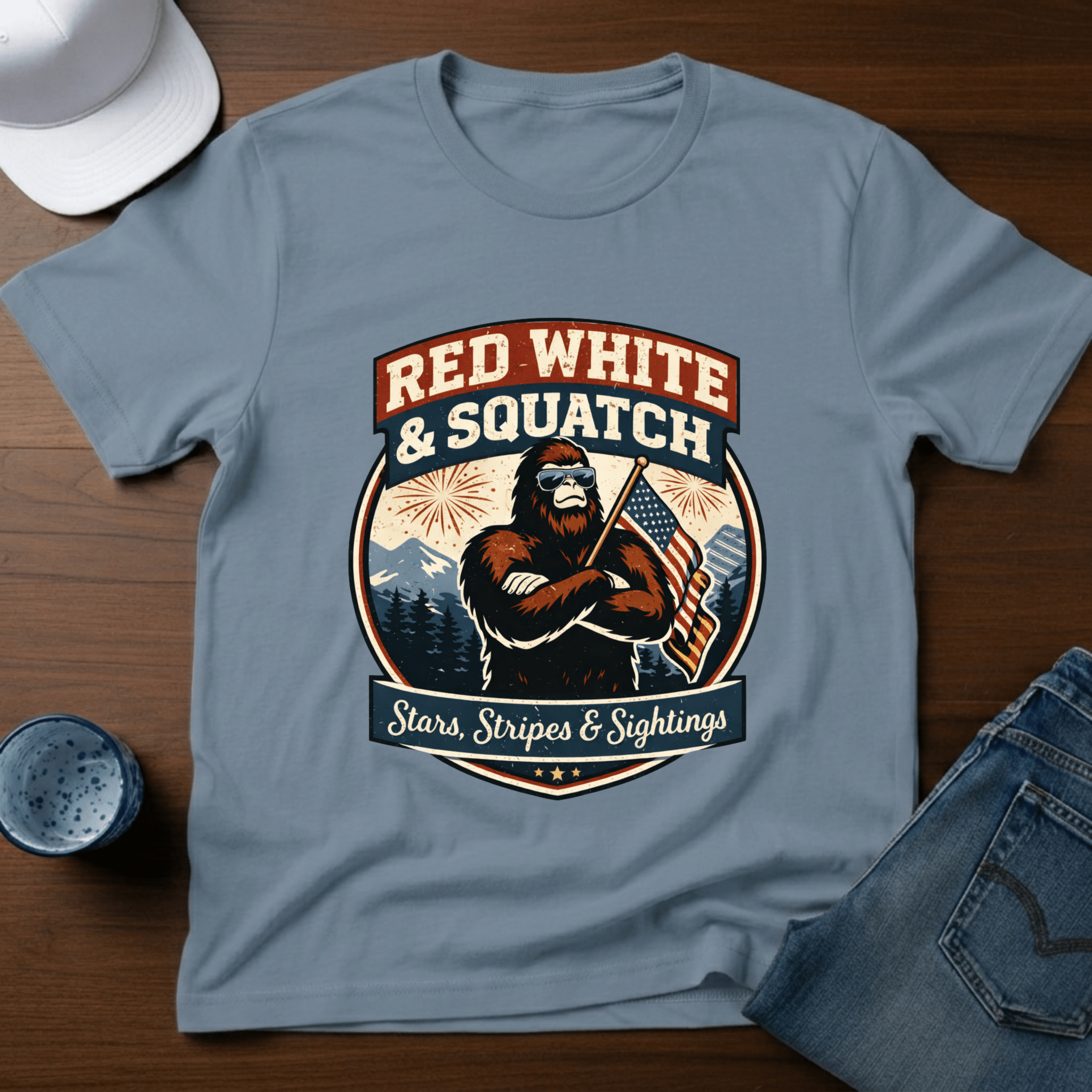Red White & Squatch T-Shirt - Deadpan Outdoors Co.