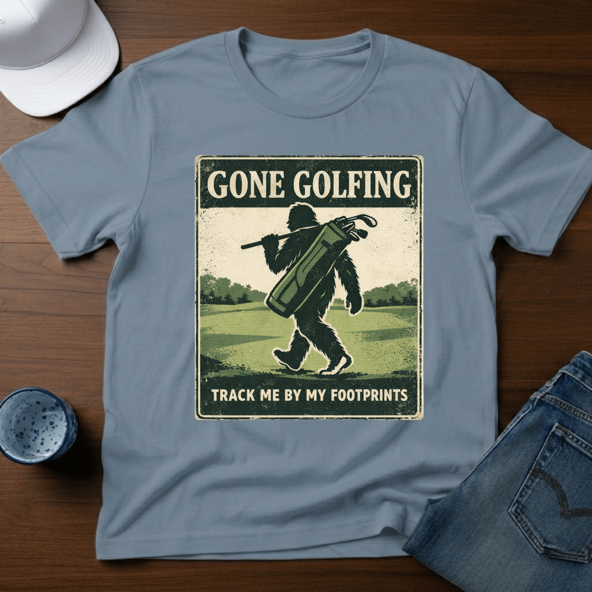 Gone Golfing Track Me By My Footprints T-Shirt - Deadpan Outdoors Co.