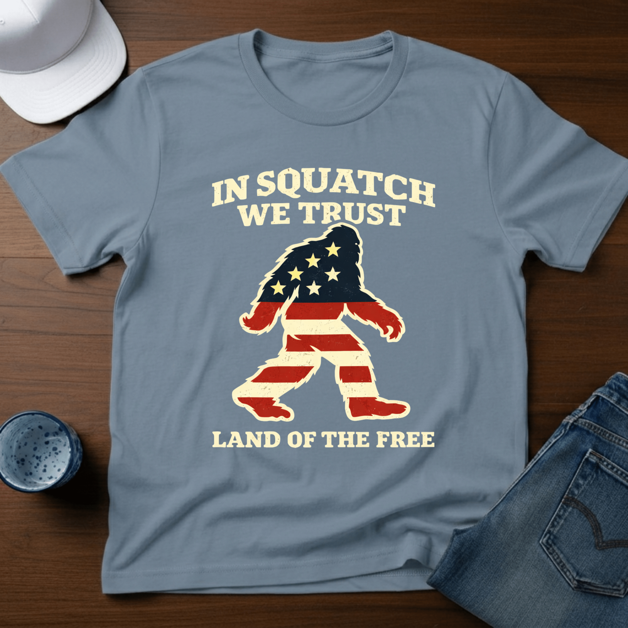 In Squatch We Trust Land of The Free T-Shirt - Deadpan Outdoors Co.