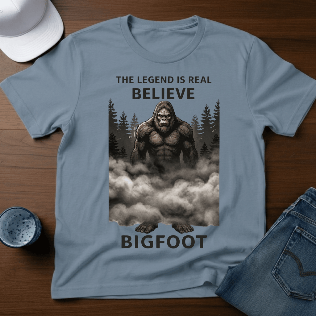 The Legend Is Real - Believe - Bigfoot T-Shirt - Outdoor Bigfoot Tee - Deadpan Outdoors Co.