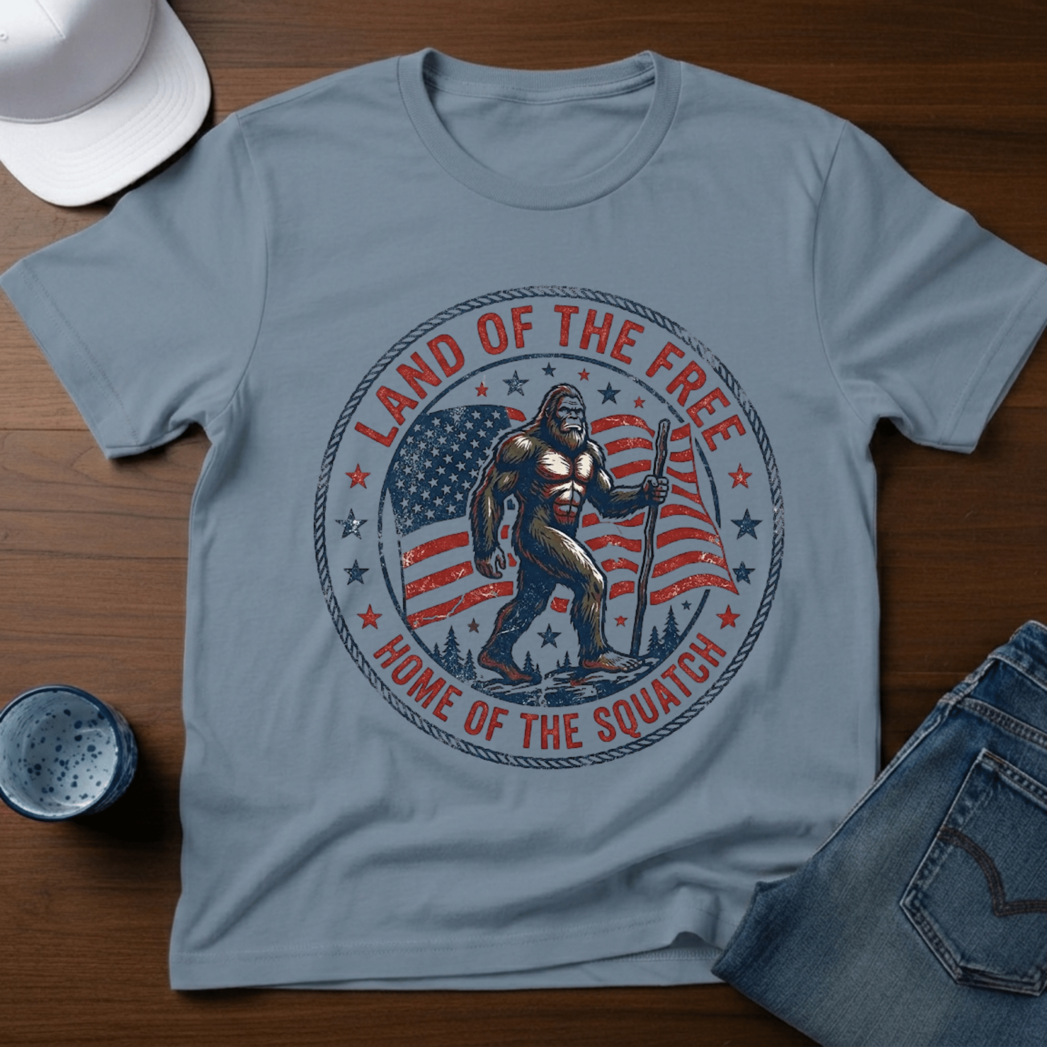 Land Of The Free Home Of The Squatch T-Shirt - Deadpan Outdoors Co.