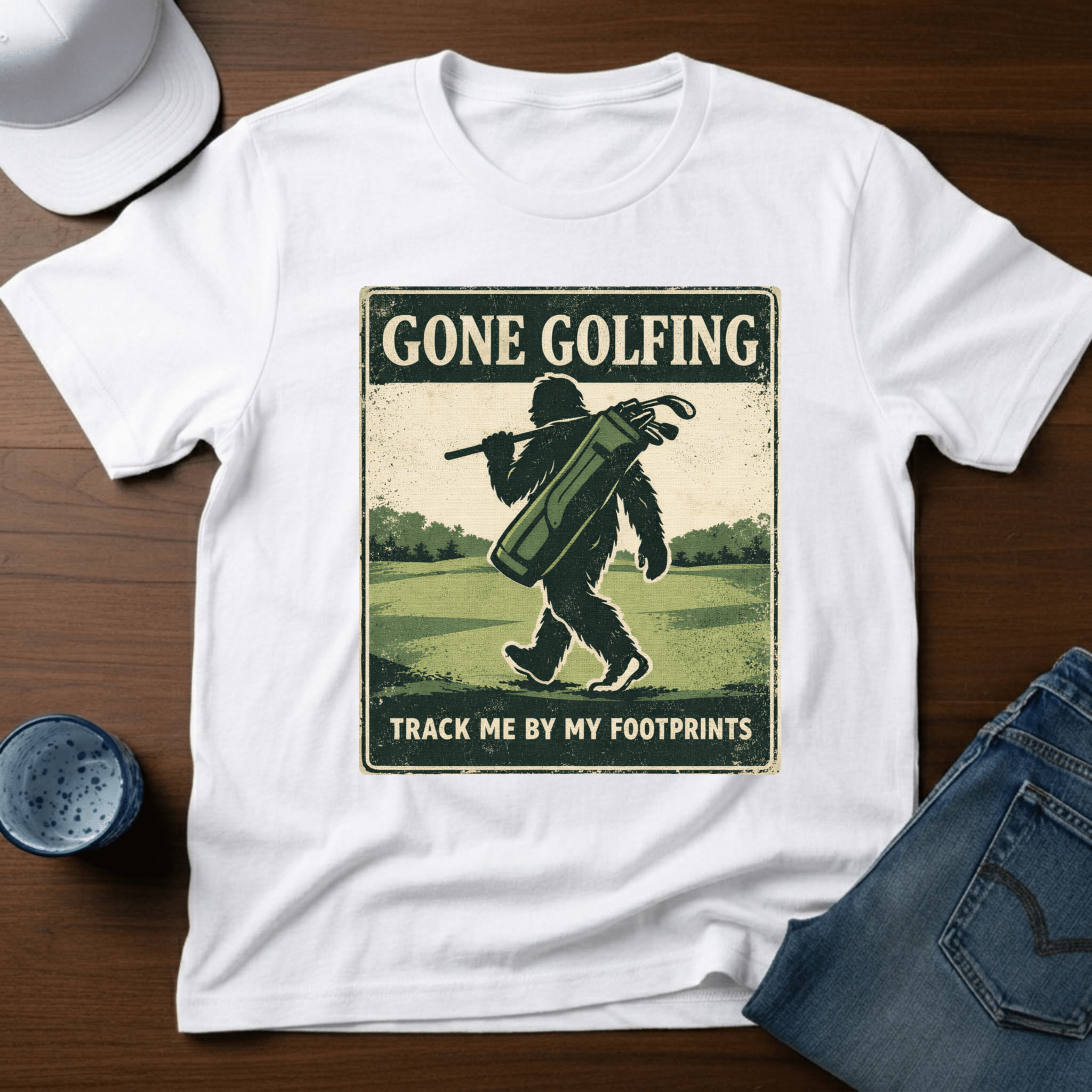 Gone Golfing Track Me By My Footprints T-Shirt - Deadpan Outdoors Co.