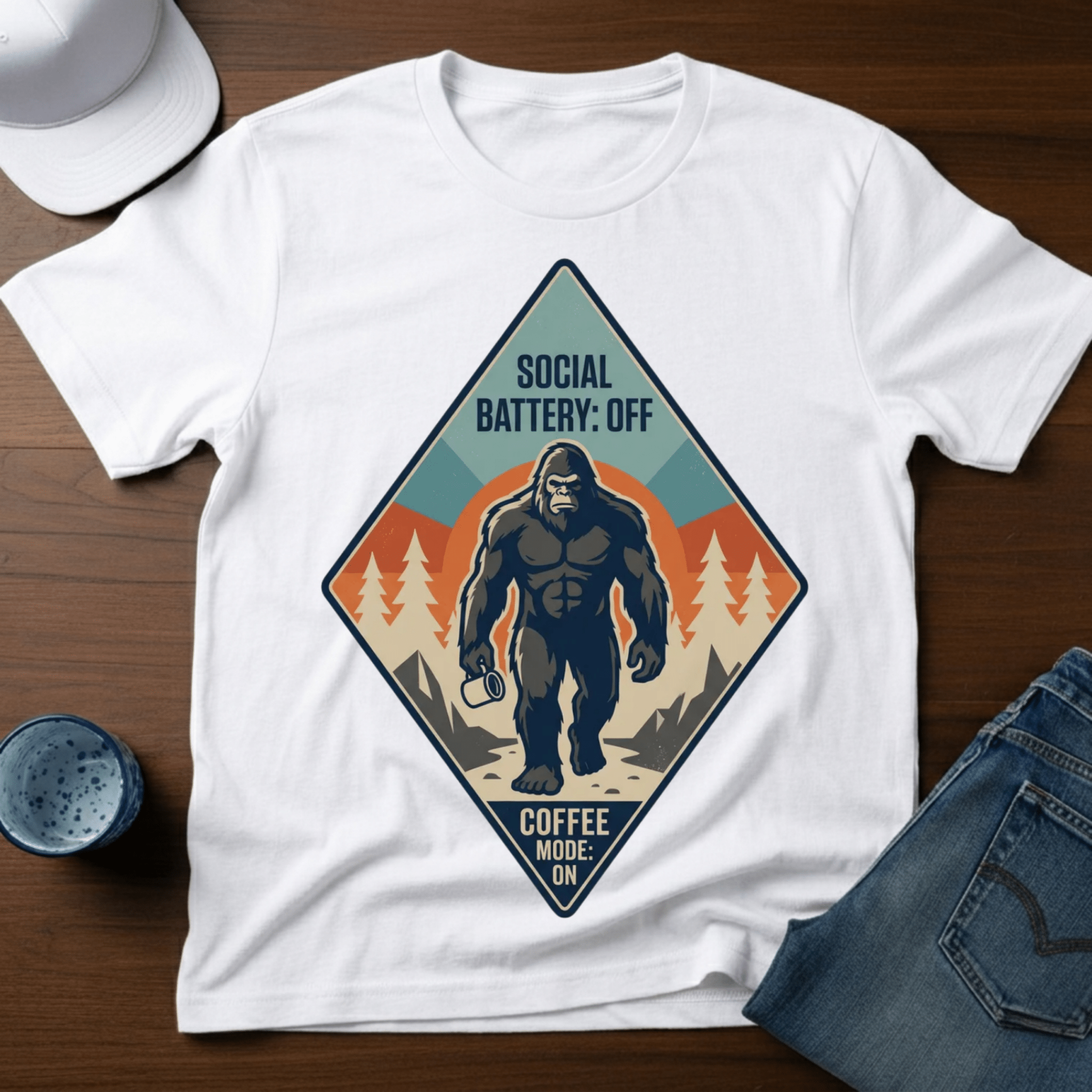 Social Battery: OFF Coffee Mode: ON T-Shirt - Deadpan Outdoors Co.