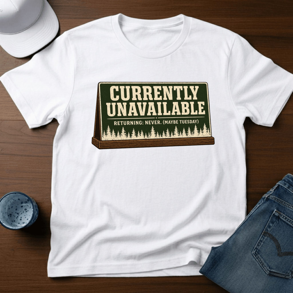 Currently Unavailable - Returning: Never. (Maybe Tuesday) T-Shirt - Deadpan Outdoors Co.