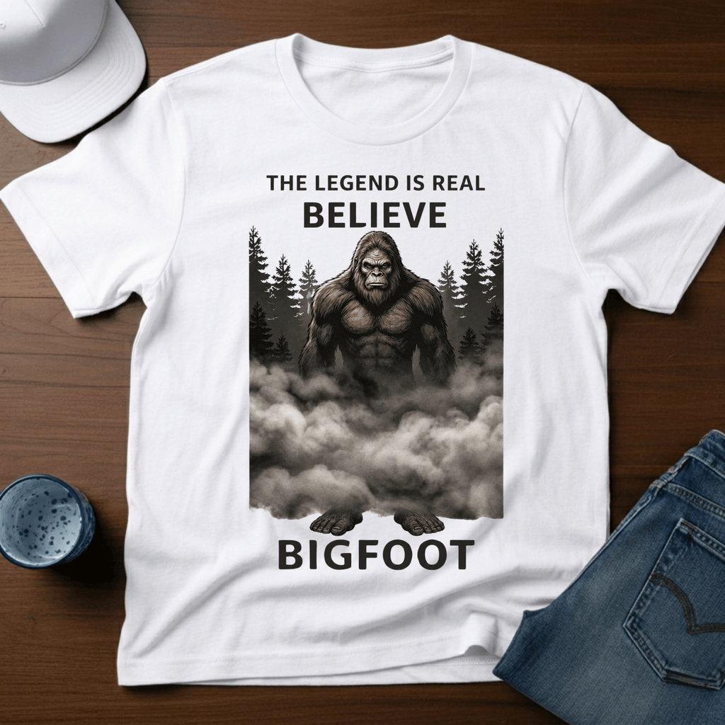 The Legend Is Real - Believe - Bigfoot T-Shirt - Outdoor Bigfoot Tee - Deadpan Outdoors Co.