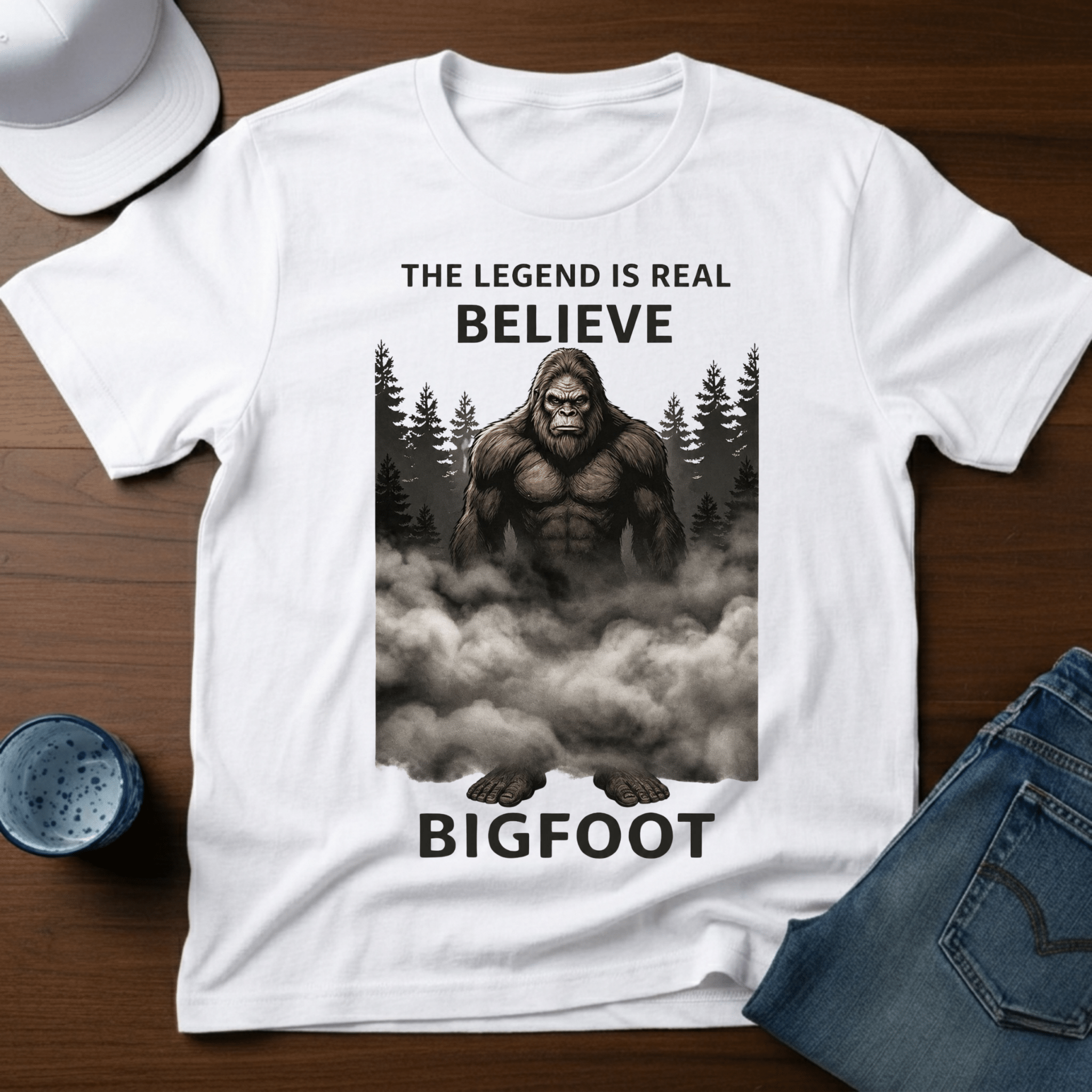 The Legend Is Real - Believe - Bigfoot T-Shirt - Outdoor Bigfoot Tee - Deadpan Outdoors Co.