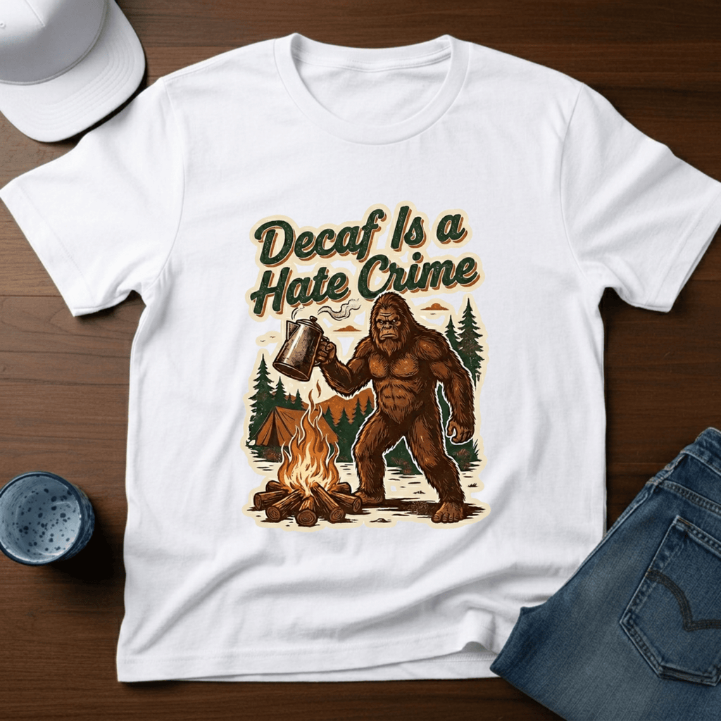 Decaf Is A Hate Crime With Coffee Pot T-Shirt - Deadpan Outdoors Co.