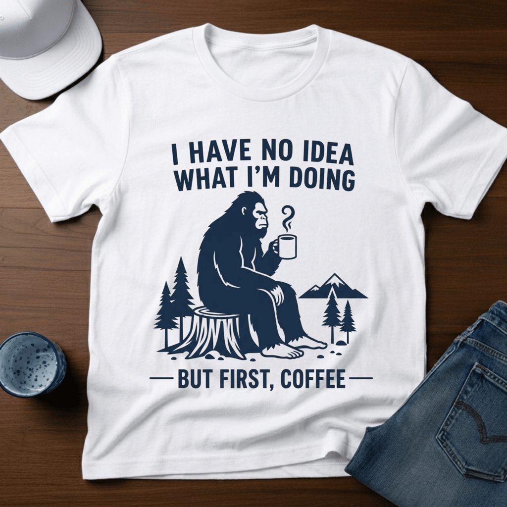 I Have No Idea What I'm Doing - But First, Coffee T-Shirt - Deadpan Outdoors Co.