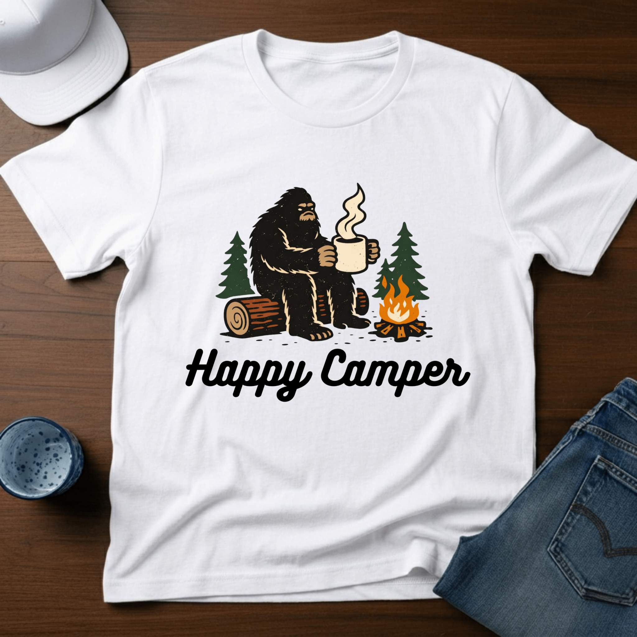 Happy Camper - Bigfoot T-Shirt - Deadpan Outdoors Co.