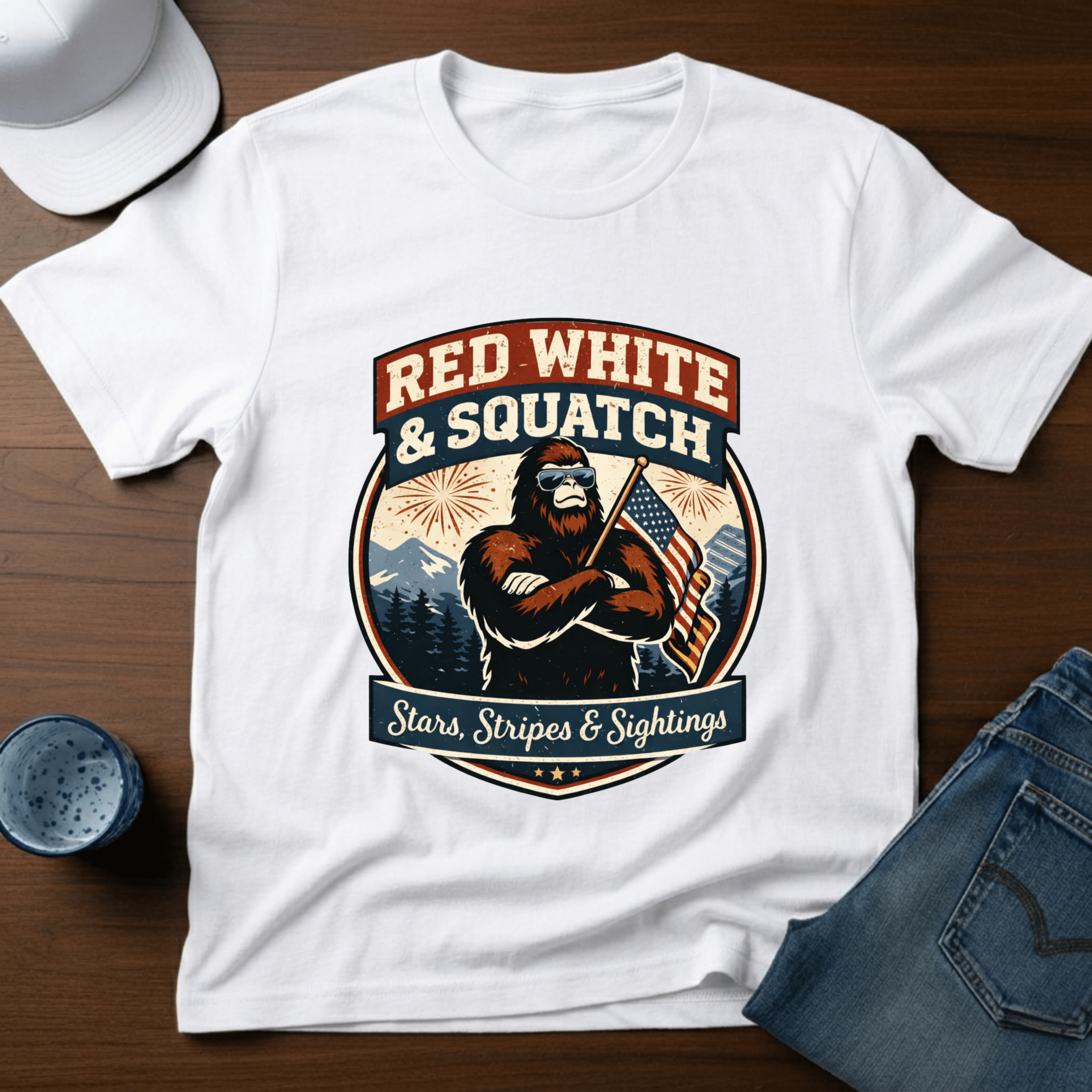 Red White & Squatch T-Shirt - Deadpan Outdoors Co.