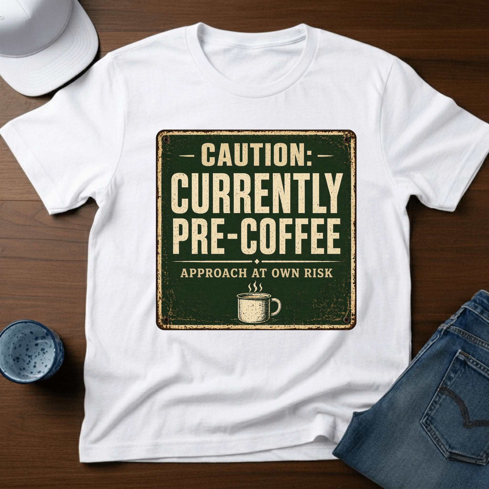 Caution - Currently Pre - Coffee - Approach At Own Risk T-Shirt - Deadpan Outdoors Co.