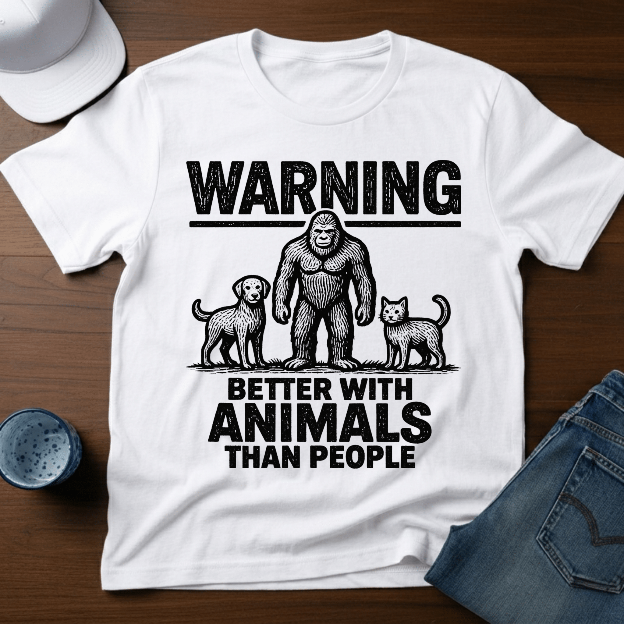 Warning - Better With Animals Than People T-Shirt - Outdoor Bigfoot Tee - Deadpan Outdoors Co.