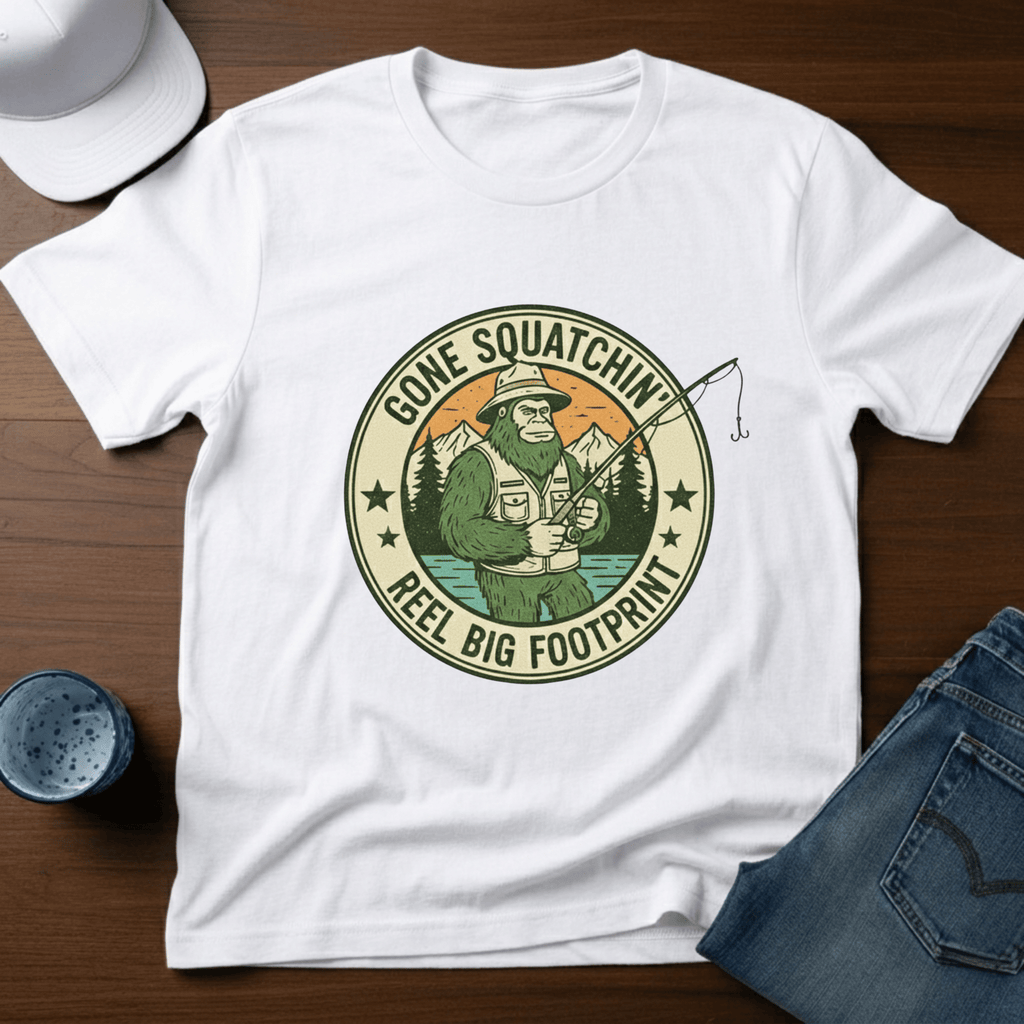 Gone Squatchin' Reel Big Footprint T-Shirt - Deadpan Outdoors Co.