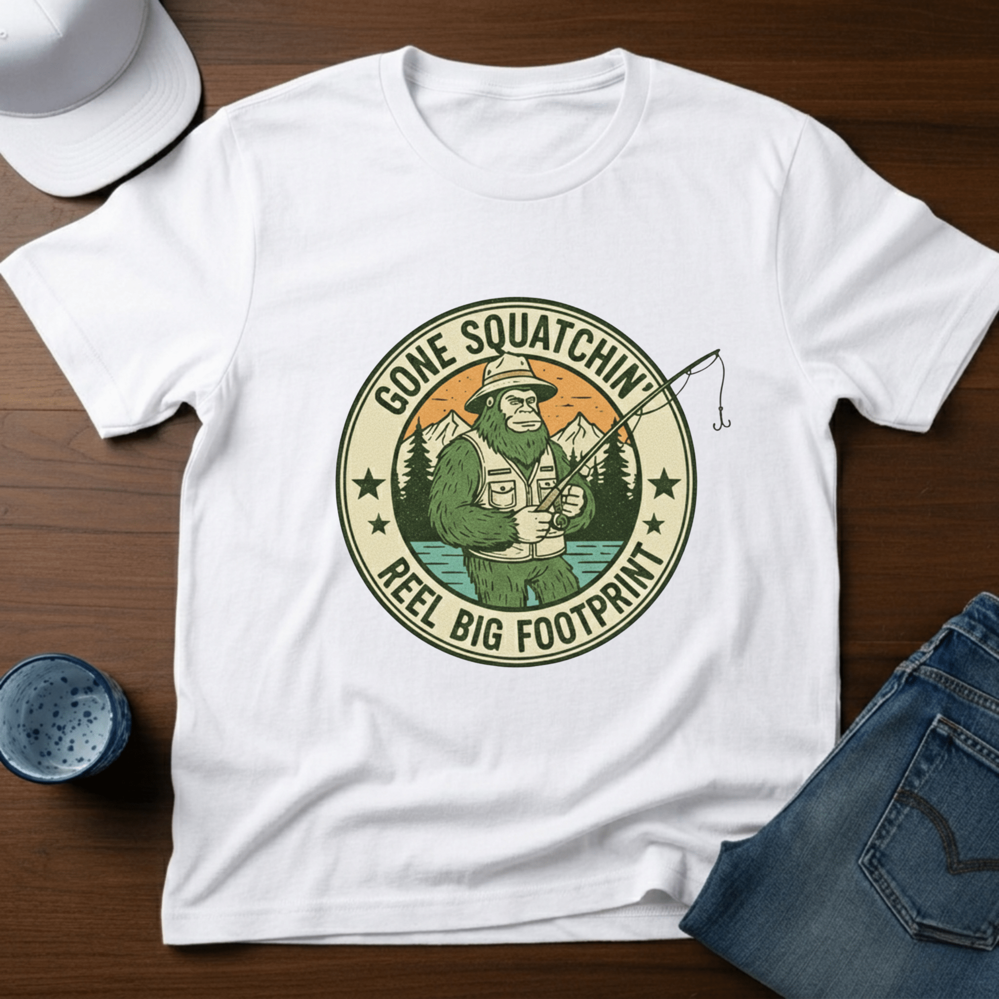 Gone Squatchin' Reel Big Footprint T-Shirt - Deadpan Outdoors Co.