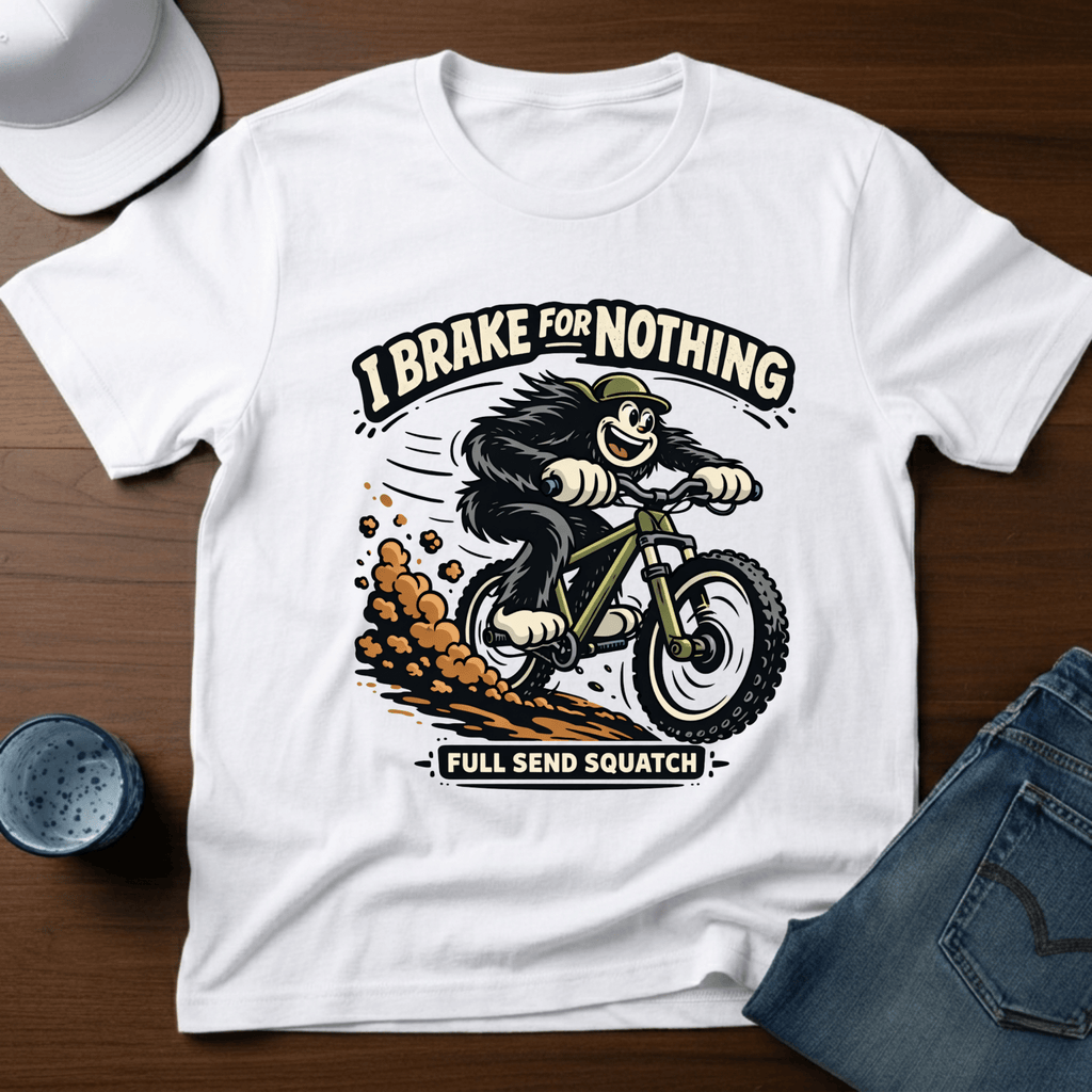 I Brake For Nothing Full Send Squatch T-Shirt - Deadpan Outdoors Co.