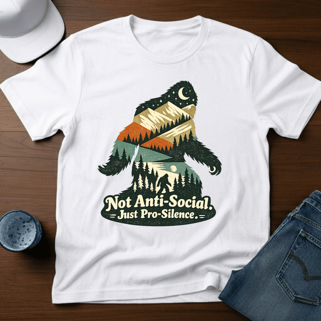 Bigfoot Silhouette - Not Anti - Social. Just Pro - Silence T-Shirt - Deadpan Outdoors Co.