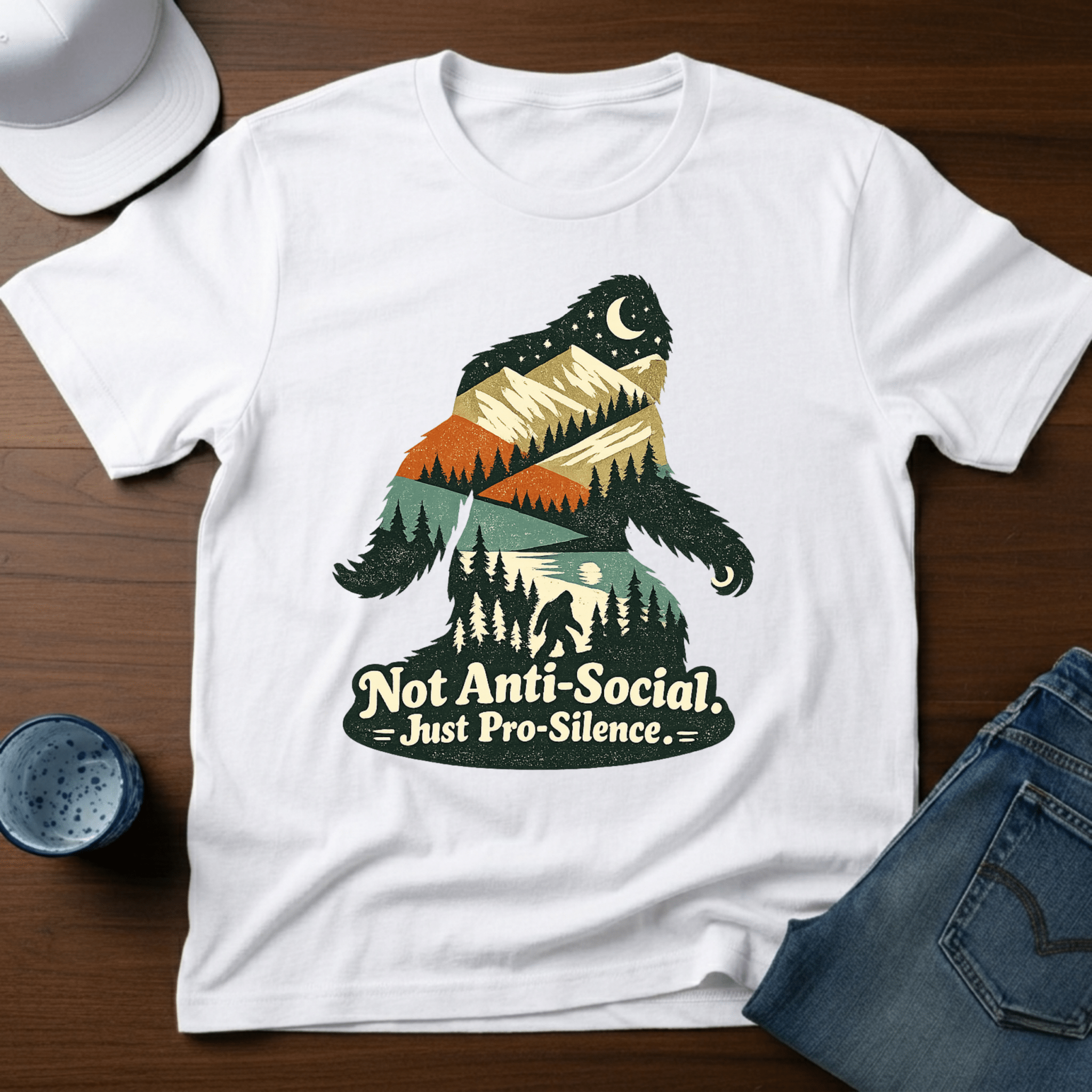 Bigfoot Silhouette - Not Anti - Social. Just Pro - Silence T-Shirt - Deadpan Outdoors Co.