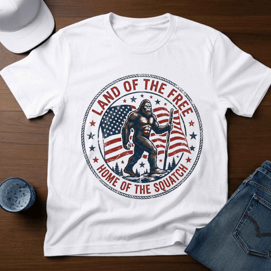 Land Of The Free Home Of The Squatch T-Shirt - Deadpan Outdoors Co.
