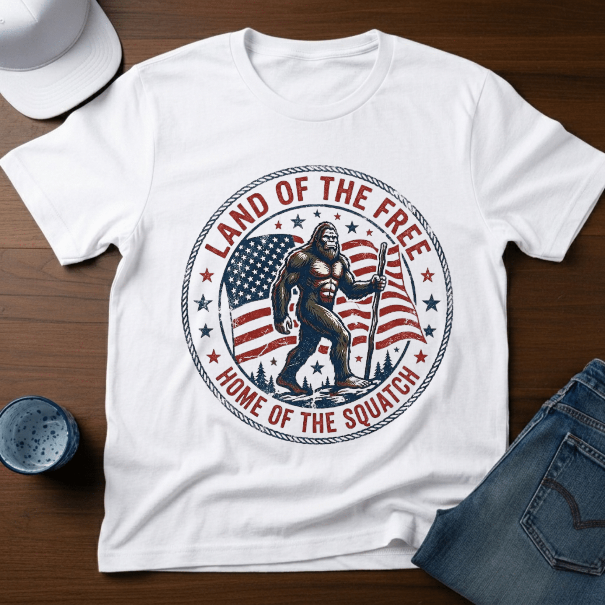 Land Of The Free Home Of The Squatch T-Shirt - Deadpan Outdoors Co.