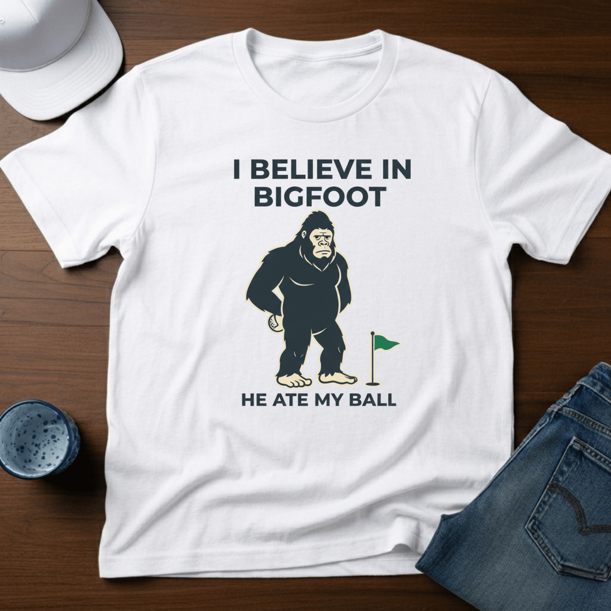I Believe In Bigfoot He Ate My Ball T-Shirt - Deadpan Outdoors Co.