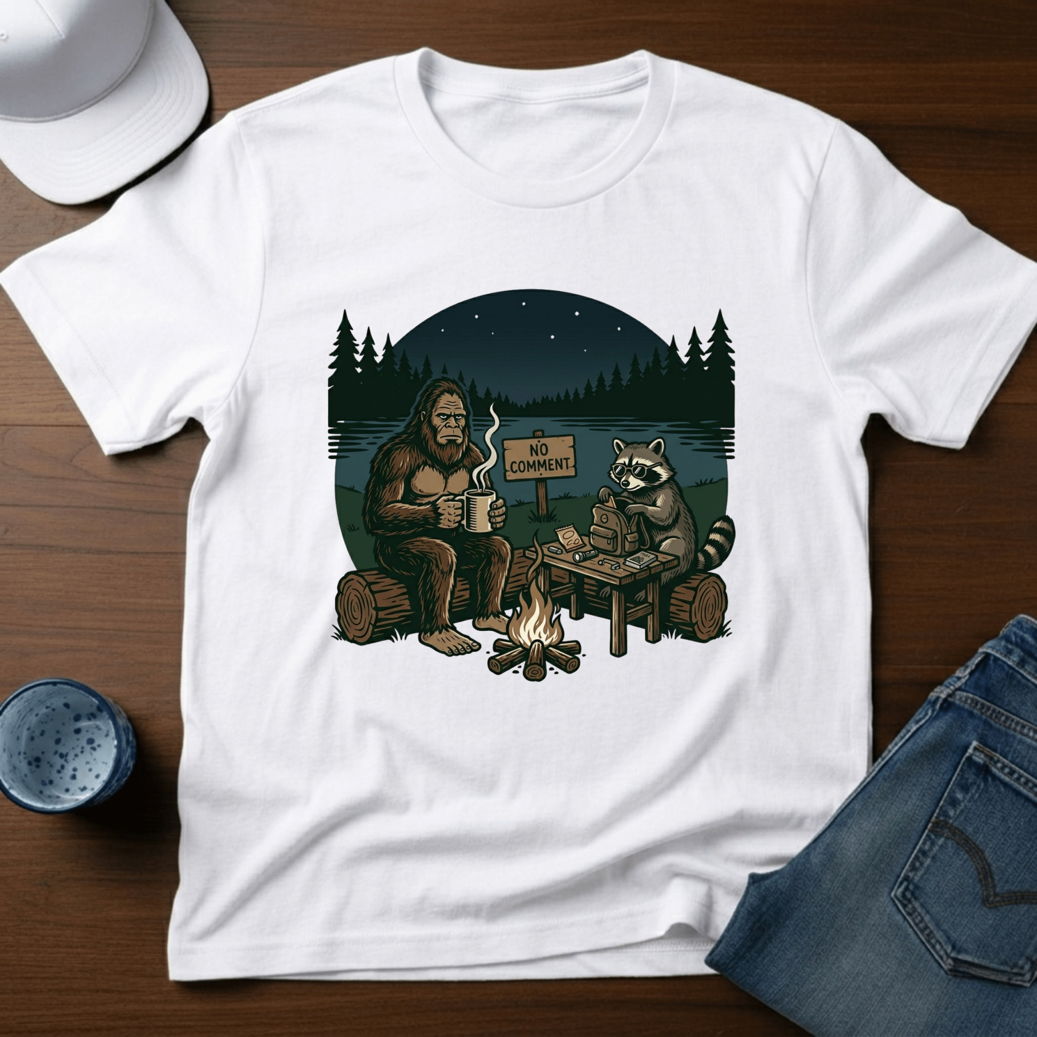 No Comment - Bigfoot With OCD Racoon T-Shirt - Deadpan Outdoors Co.