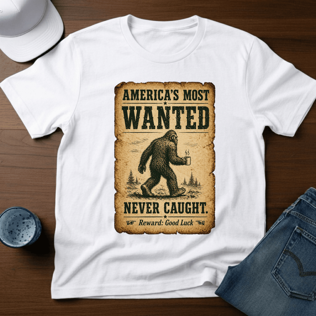 America's Most Wanted - Never Caught T-Shirt - Deadpan Outdoors Co.