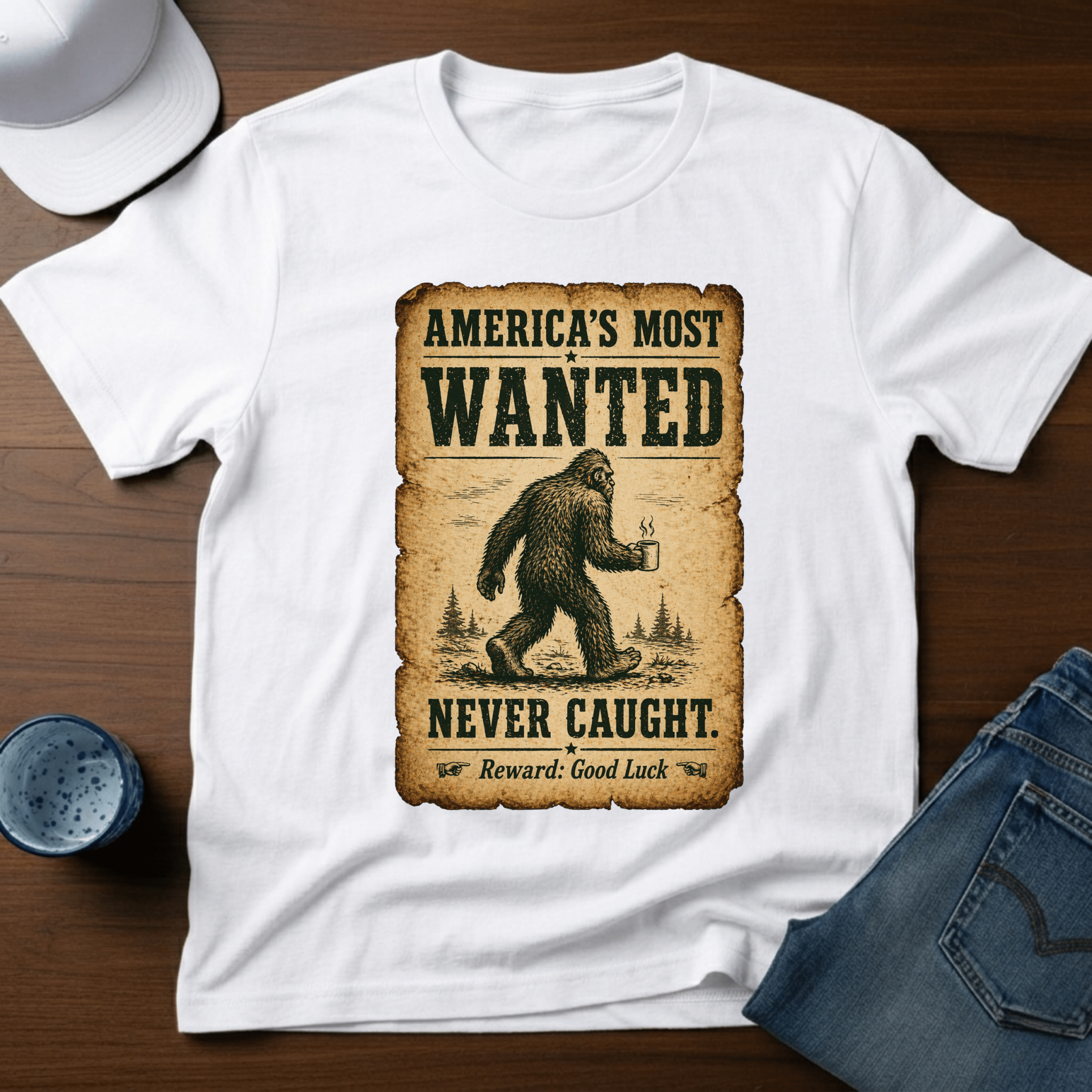 America's Most Wanted - Never Caught T-Shirt - Deadpan Outdoors Co.