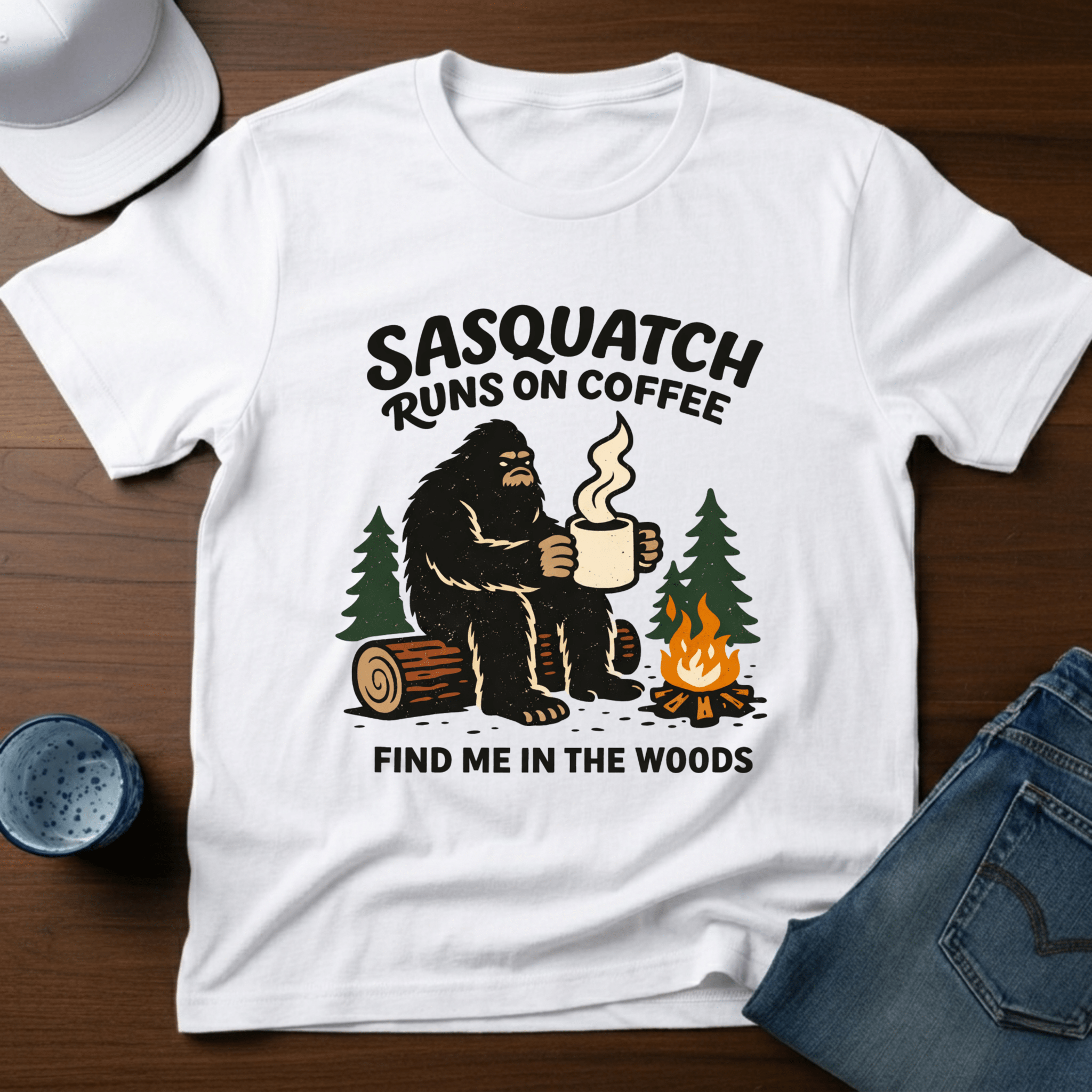 Sasquatch Runs On Coffee T-Shirt - Deadpan Outdoors Co.