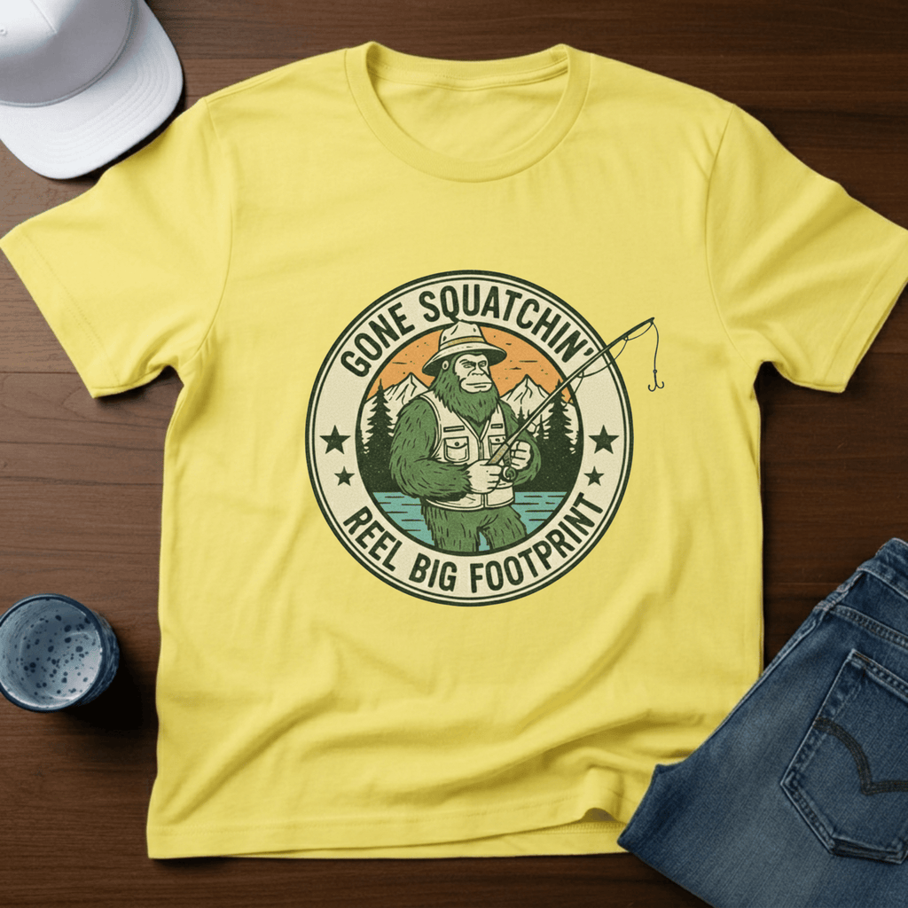 Gone Squatchin' Reel Big Footprint T-Shirt - Deadpan Outdoors Co.