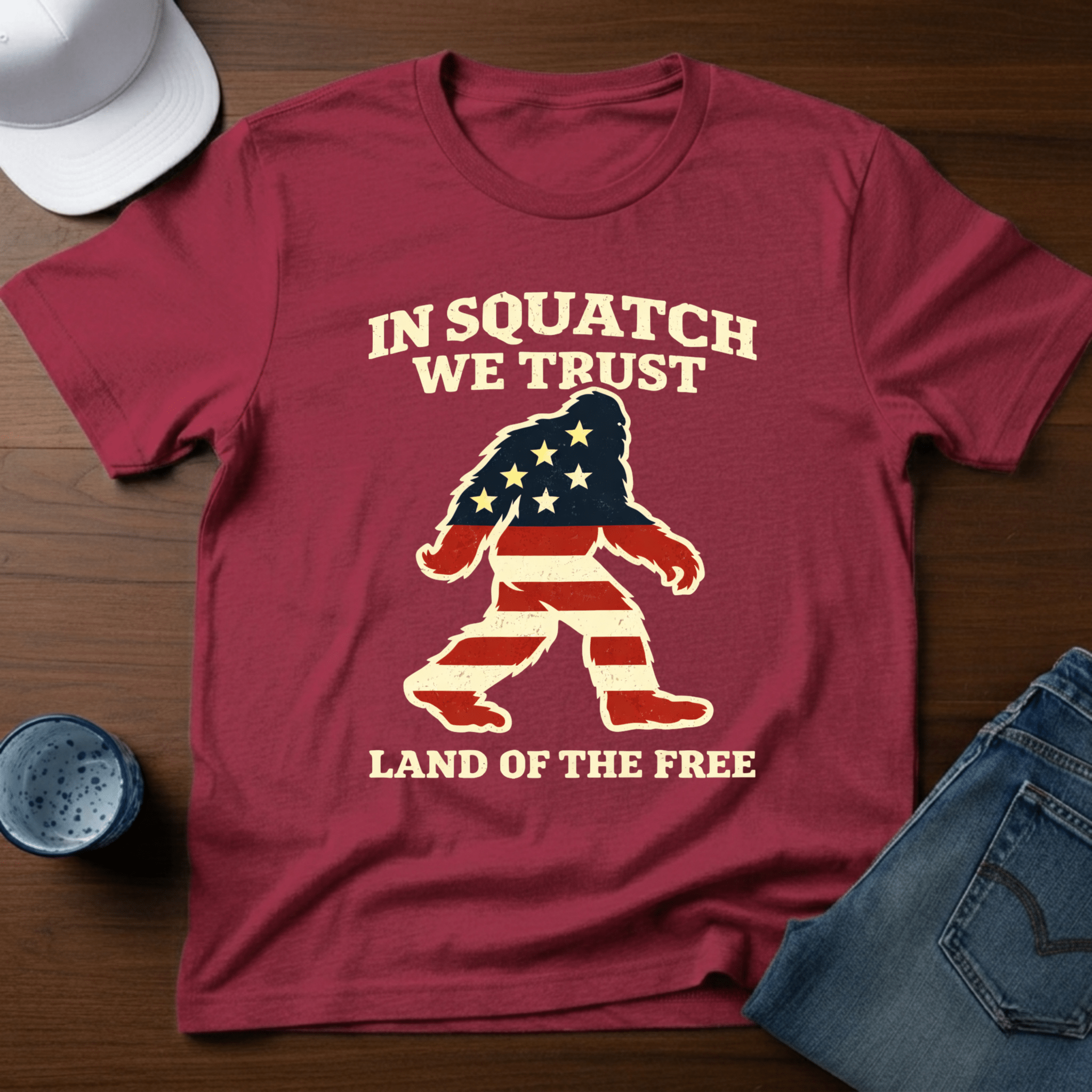 In Squatch We Trust Land of The Free T-Shirt - Deadpan Outdoors Co.