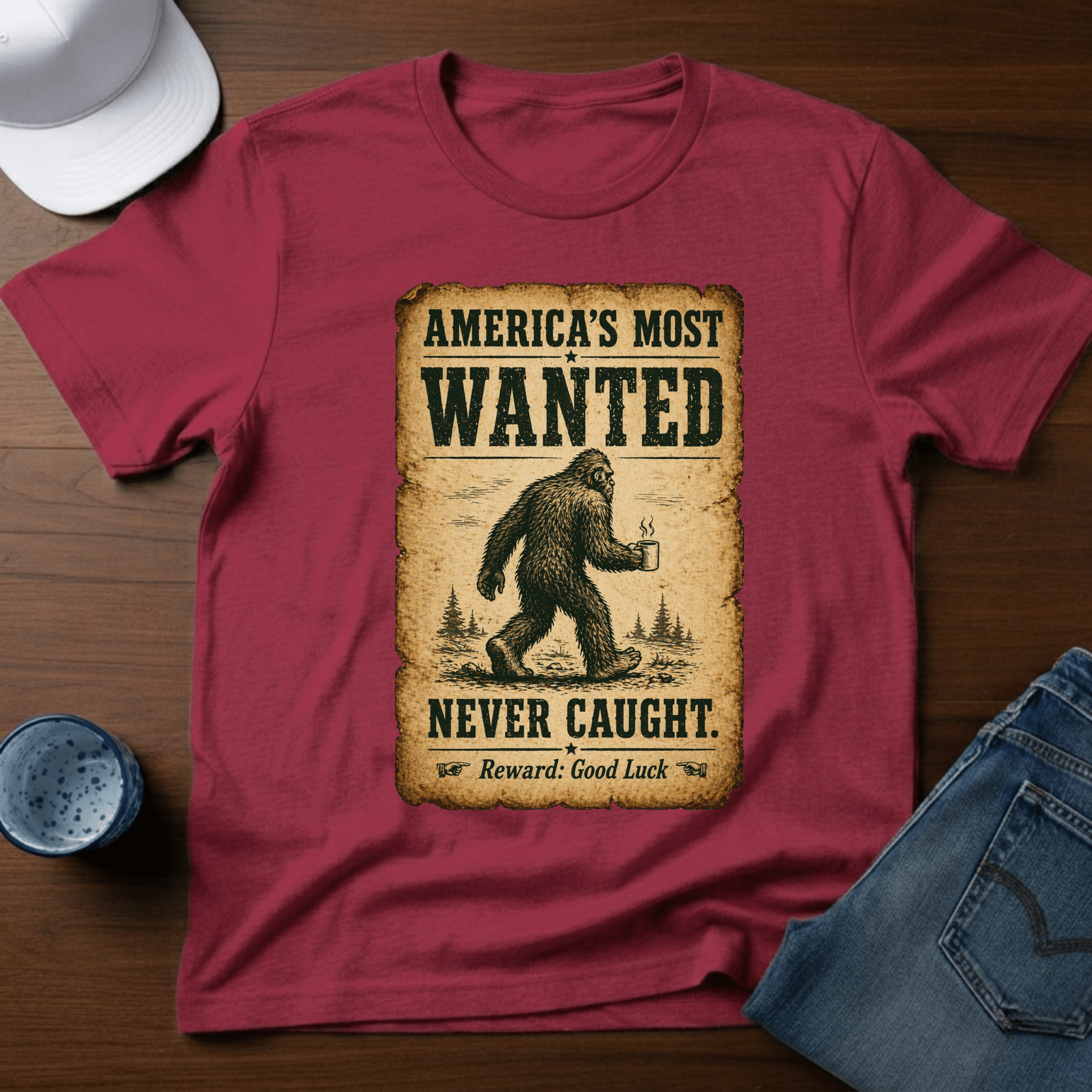 America's Most Wanted - Never Caught T-Shirt - Deadpan Outdoors Co.