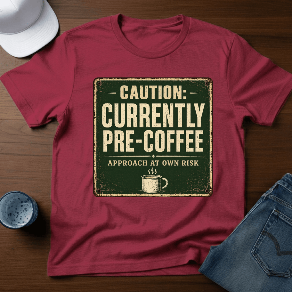 Caution - Currently Pre - Coffee - Approach At Own Risk T-Shirt - Deadpan Outdoors Co.