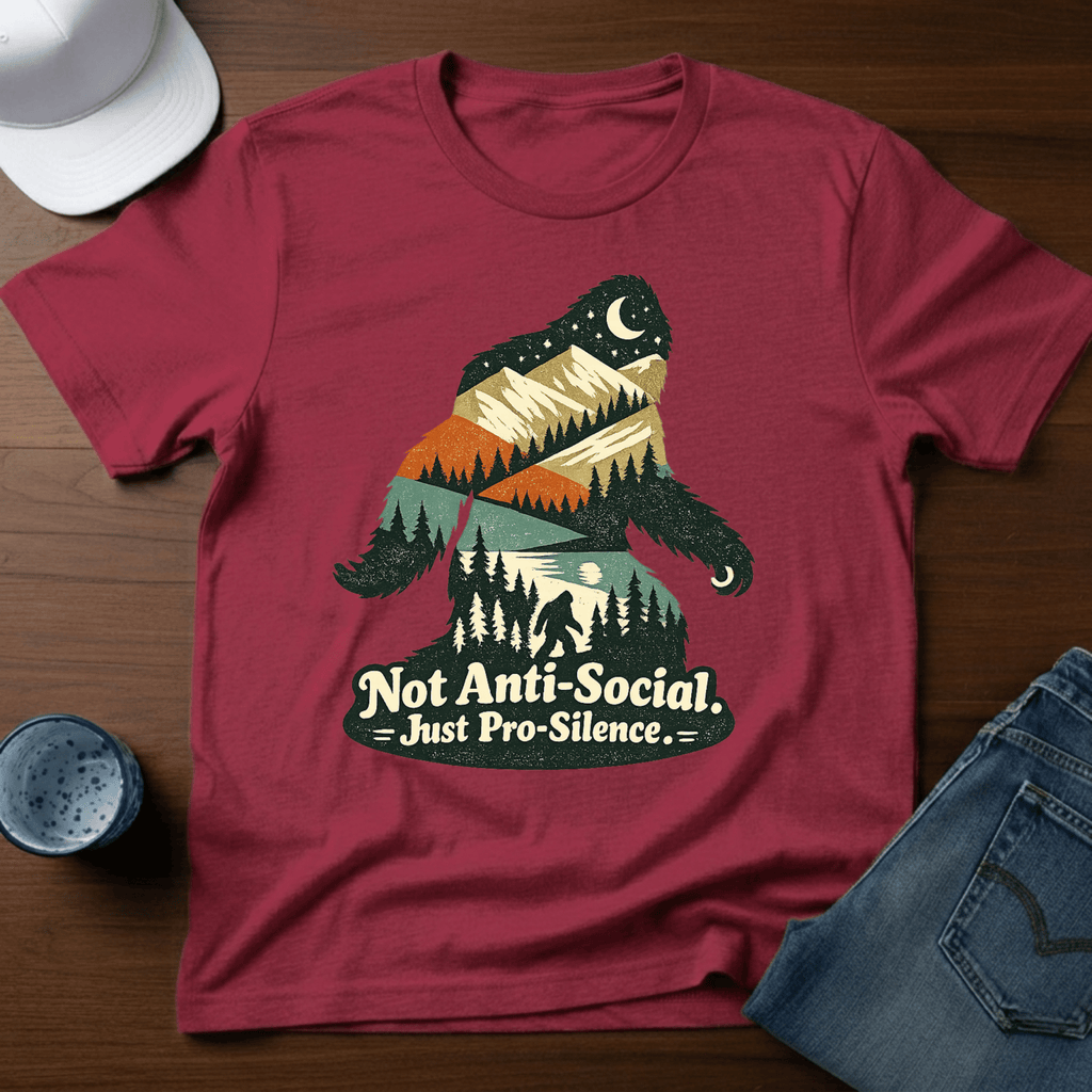 Bigfoot Silhouette - Not Anti - Social. Just Pro - Silence T-Shirt - Deadpan Outdoors Co.