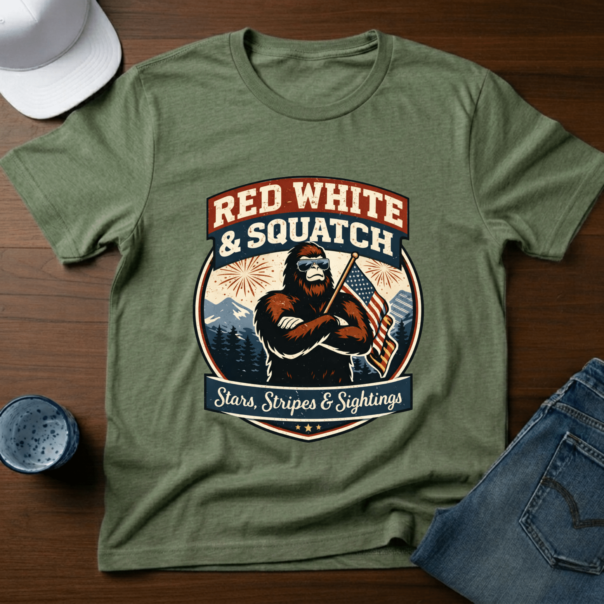 Red White & Squatch T-Shirt - Deadpan Outdoors Co.