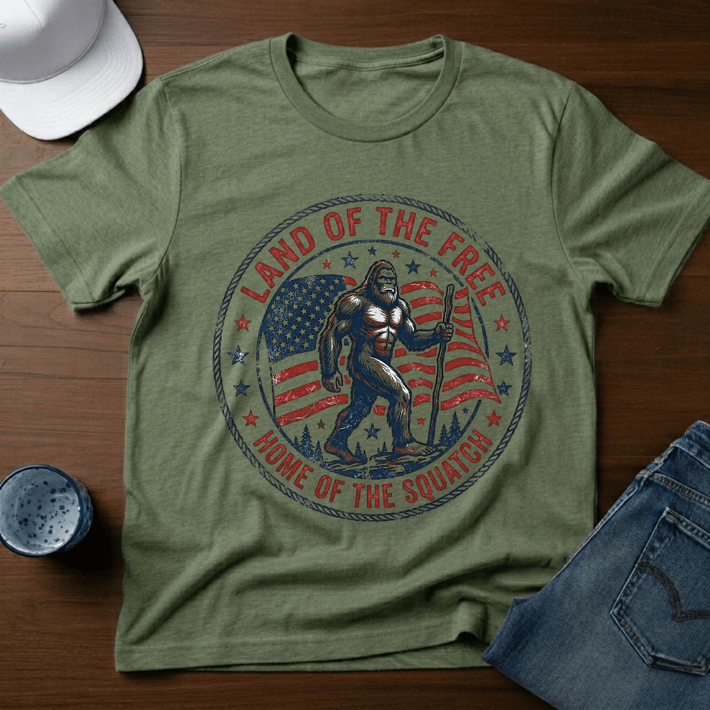 Land Of The Free Home Of The Squatch T-Shirt - Deadpan Outdoors Co.