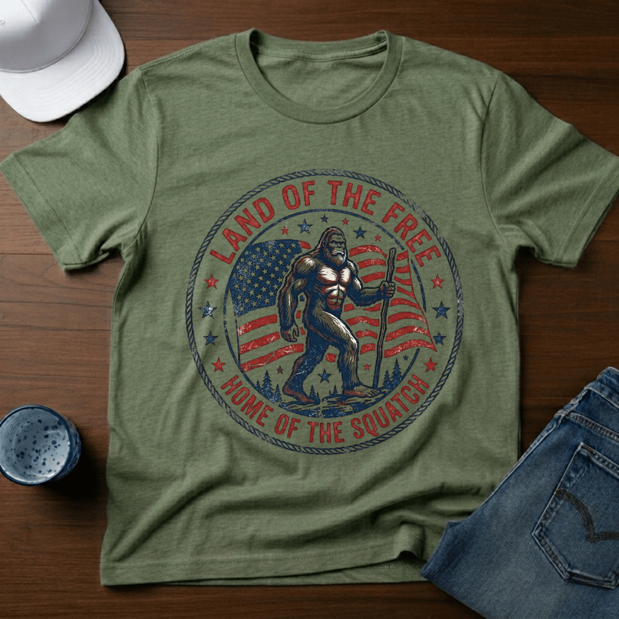 Land Of The Free Home Of The Squatch T-Shirt - Deadpan Outdoors Co.