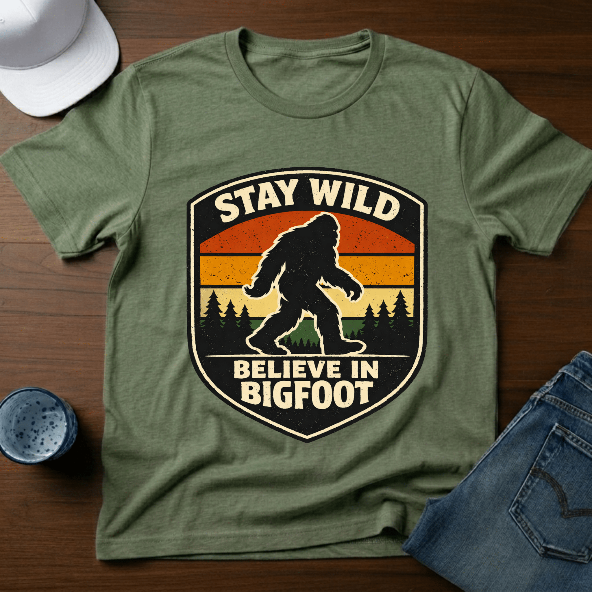 Stay Wild Believe In Bigfoot T-Shirt - Deadpan Outdoors Co.