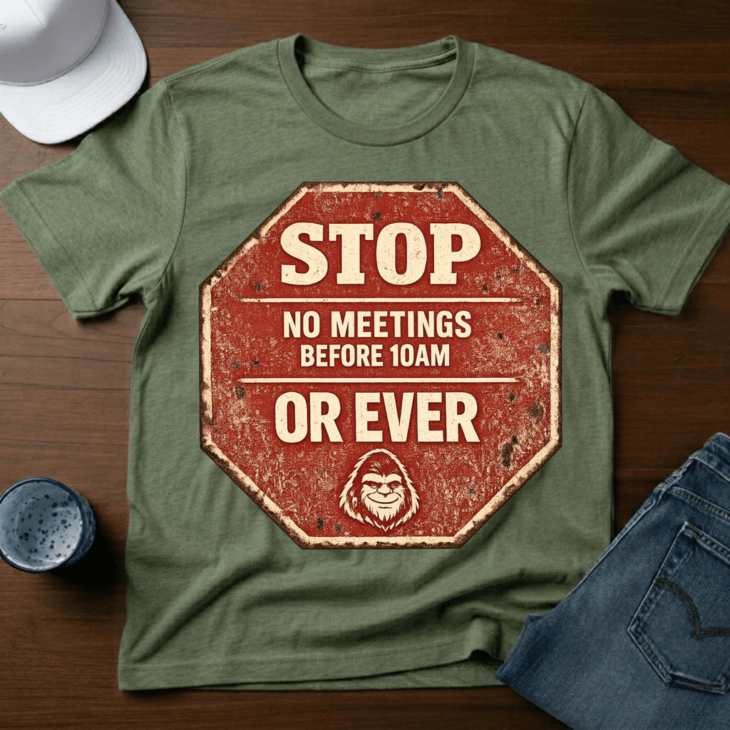 Stop - No Meetings Before 10AM Or Ever T-Shirt - Deadpan Outdoors Co.