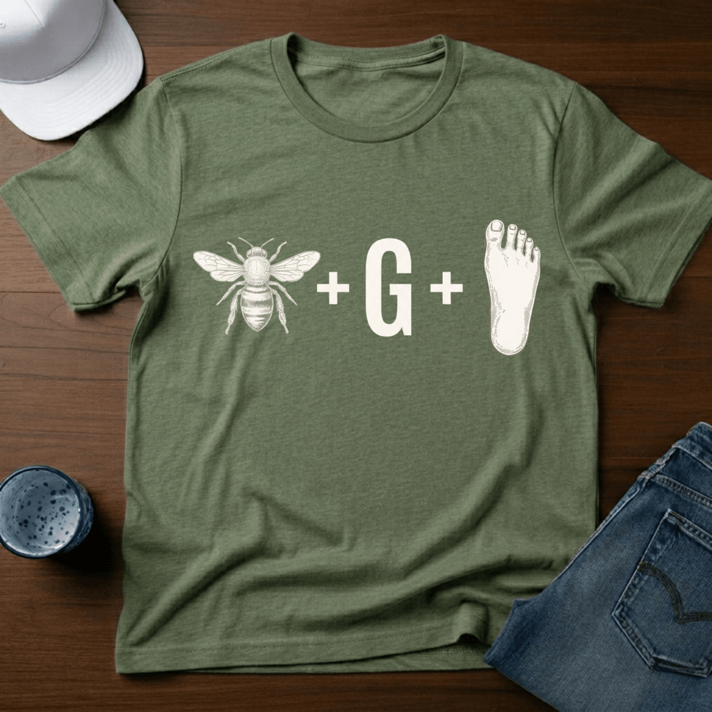 Bee + G + Foot - Bigfoot Rebus Puzzle T-Shirt - Deadpan Outdoors Co.