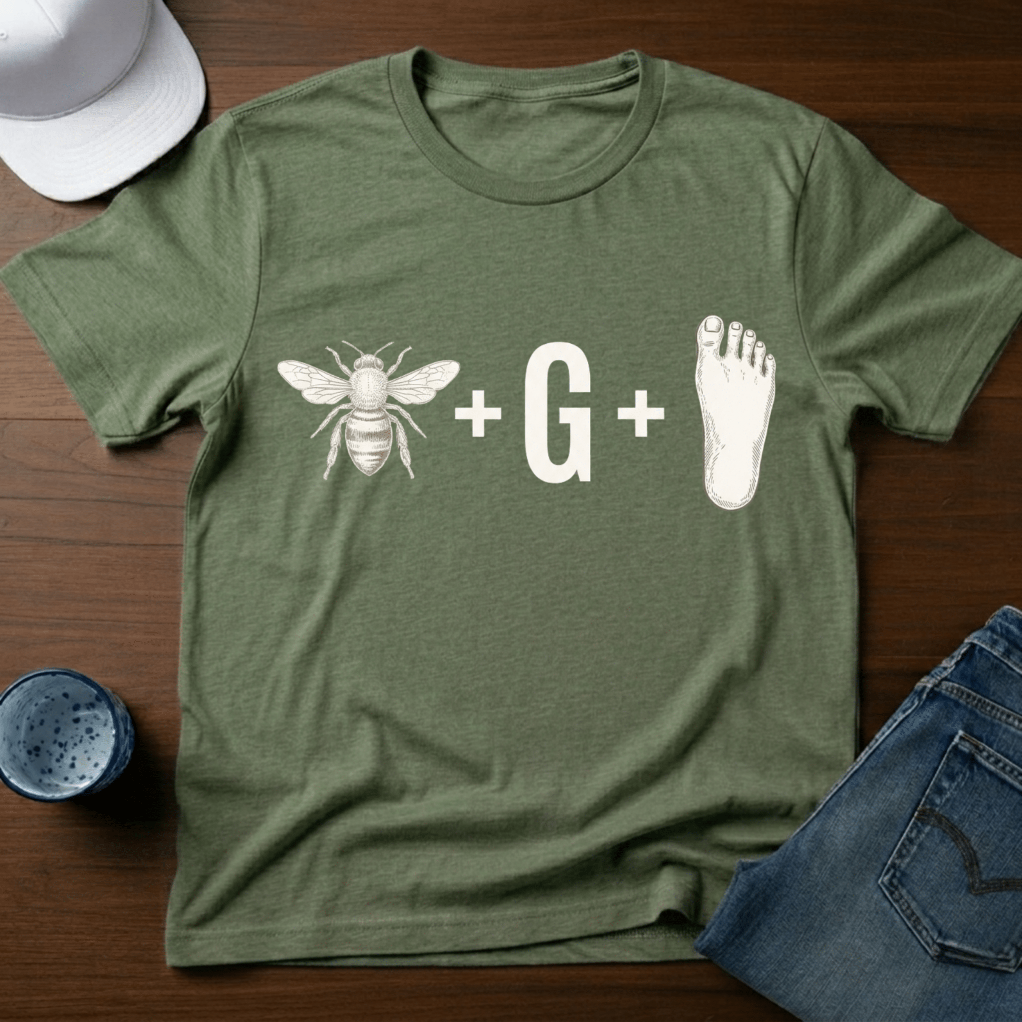 Bee + G + Foot - Bigfoot Rebus Puzzle T-Shirt - Deadpan Outdoors Co.