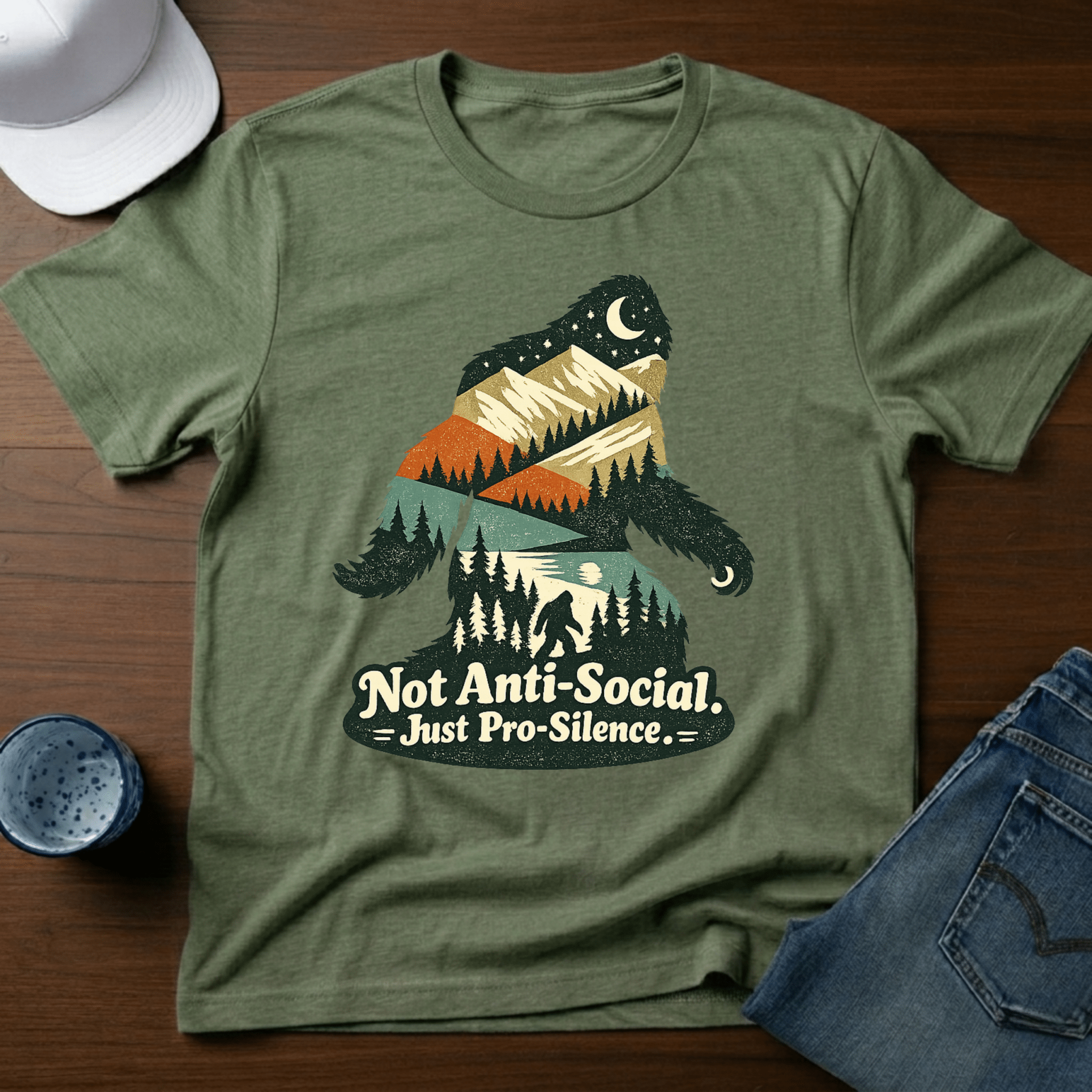 Bigfoot Silhouette - Not Anti - Social. Just Pro - Silence T-Shirt - Deadpan Outdoors Co.