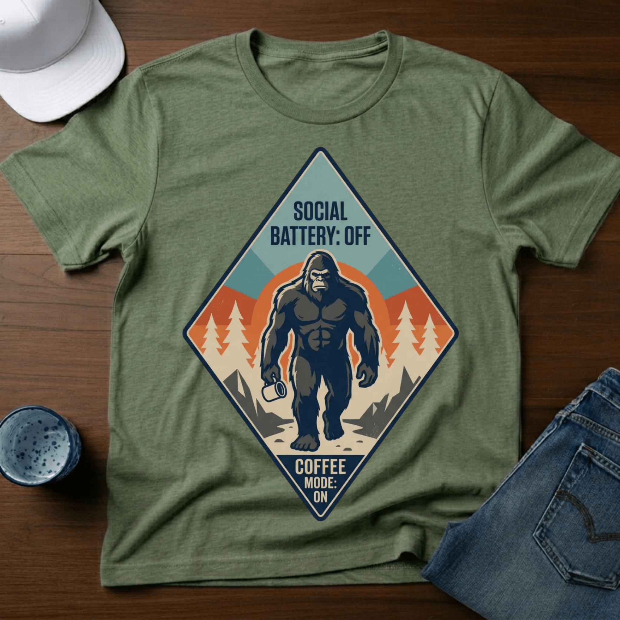 Social Battery: OFF Coffee Mode: ON T-Shirt - Deadpan Outdoors Co.