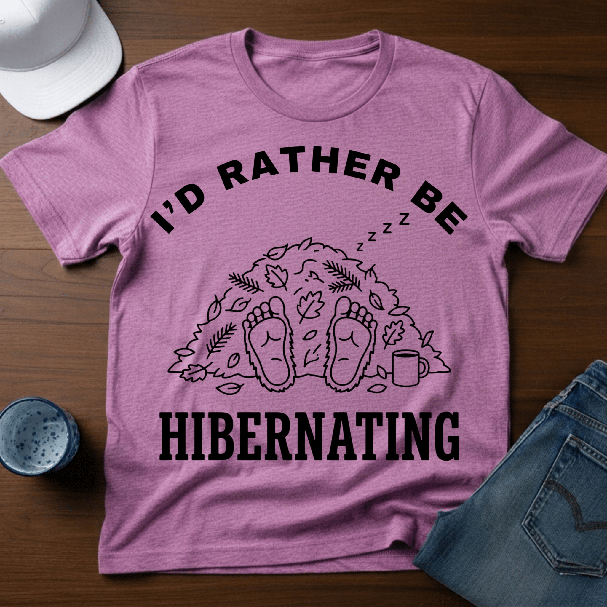 I'D Rather Be Hibernating - Funny Bigfoot Coffee Tee - T-Shirt - Deadpan Outdoors Co.