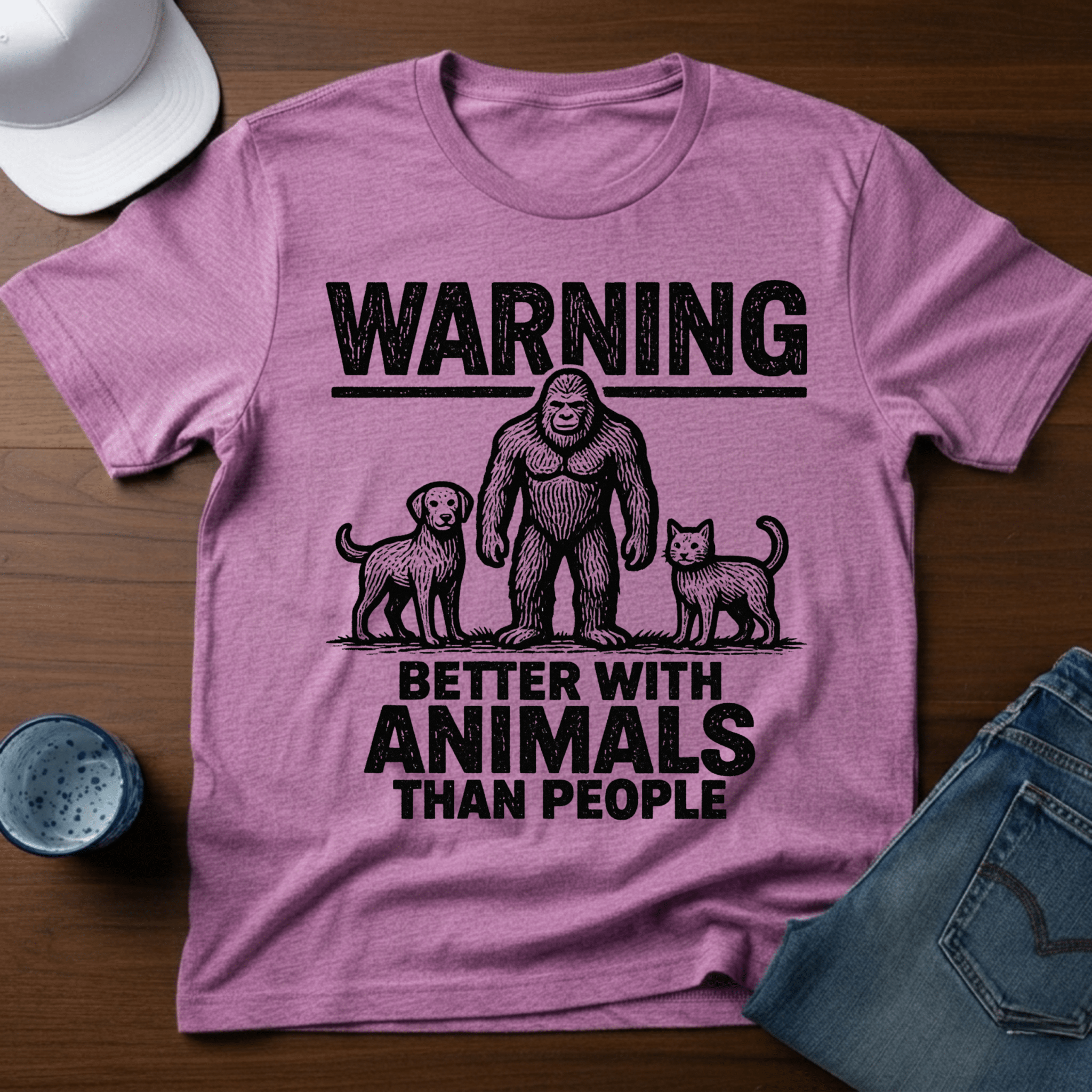 Warning - Better With Animals Than People T-Shirt - Outdoor Bigfoot Tee - Deadpan Outdoors Co.