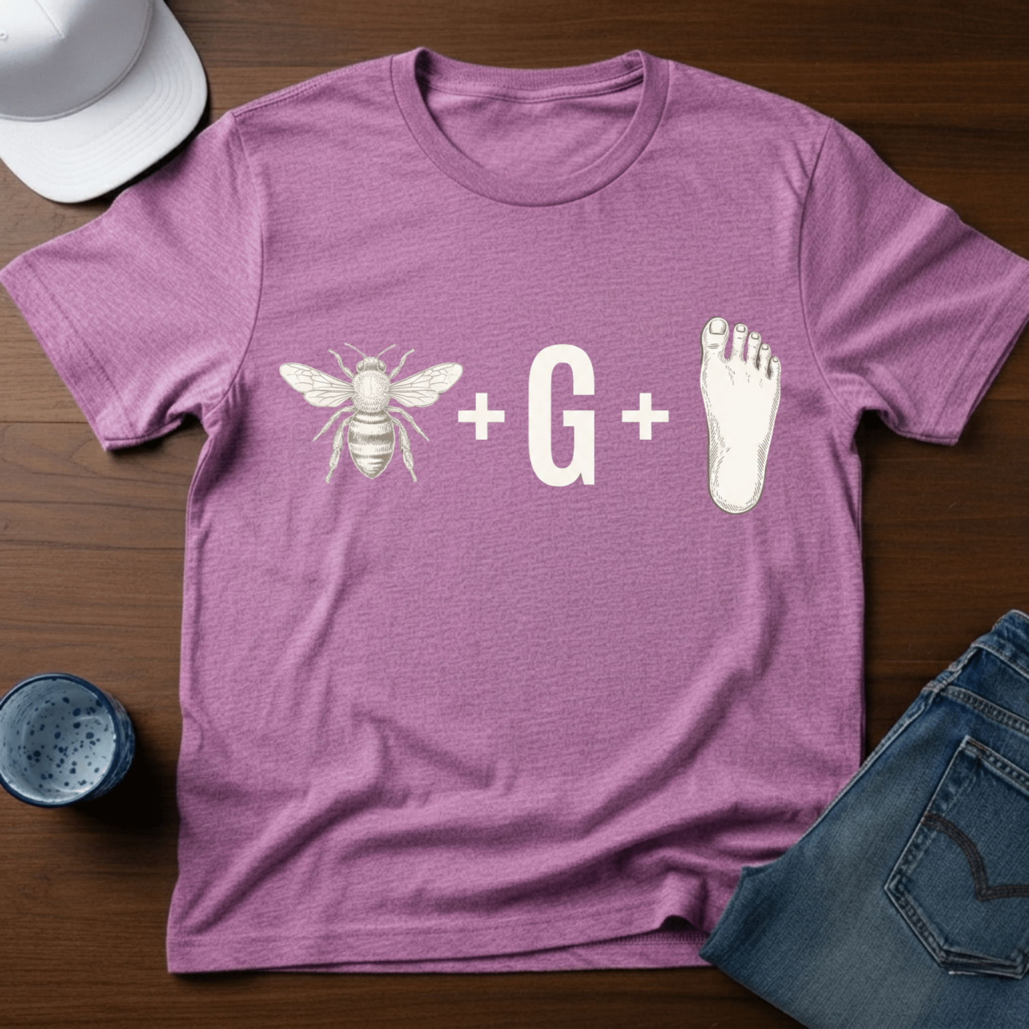 Bee + G + Foot - Bigfoot Rebus Puzzle T-Shirt - Deadpan Outdoors Co.