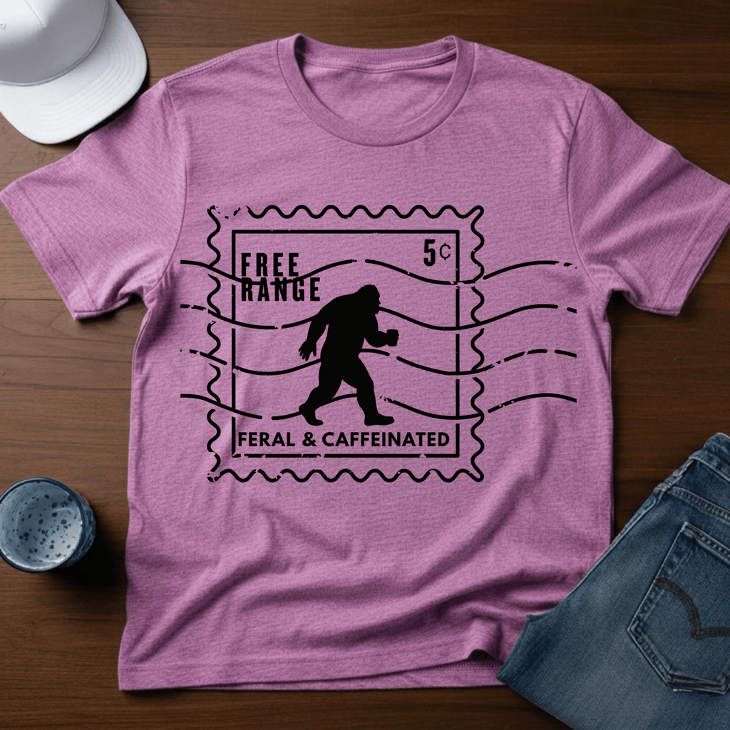 Free Range - Feral & Caffeinated - Bigfoot Stamp T-Shirt - Deadpan Outdoors Co.