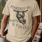 Funny Sloth Coffee Shirt, Powered By Naps and Coffee Tee, Sloth Lover Gift, Sarcastic Coffee Lover Gift for Her, Lazy Day Shirt