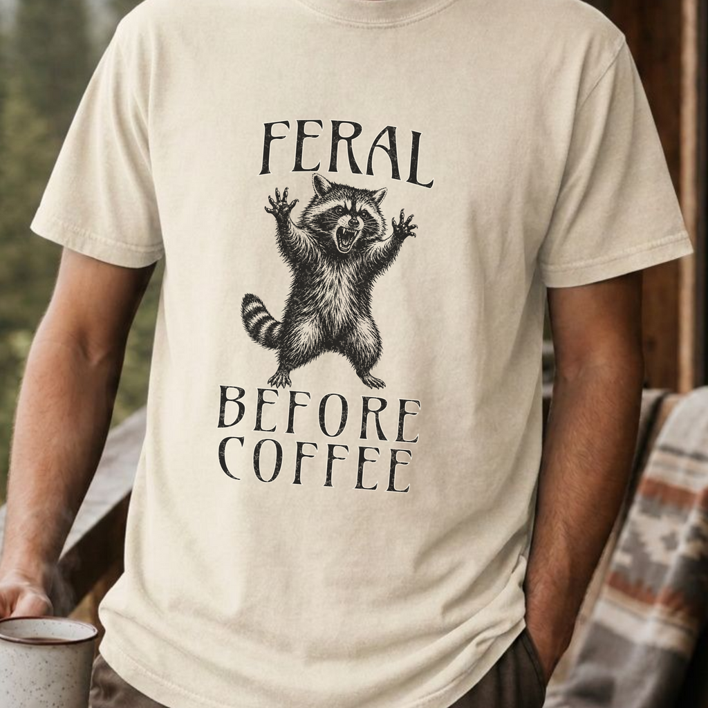 Funny Raccoon Coffee Shirt, Feral Until Coffee Tee, Trash Panda Gift, Sarcastic Coffee Lover Gift for Her, Chaotic Morning Shirt
