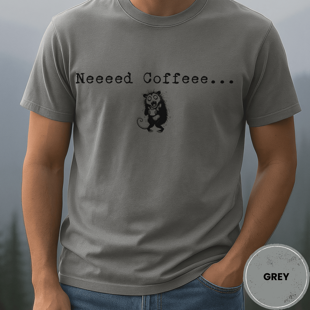 Funny Possum Coffee Shirt, Need Coffee Shaky Possum Tee, Caffeine Addict Gift, Sarcastic Coffee Lover Gift, Tired Mom Coffee Shirt - Deadpan Outdoors Co.